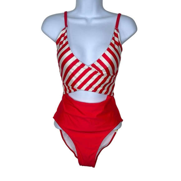 NWT Summersalt The Sea Breeze Cutout One-Piece Swimsuit Swim Red White Sz 2 - Picture 4 of 10